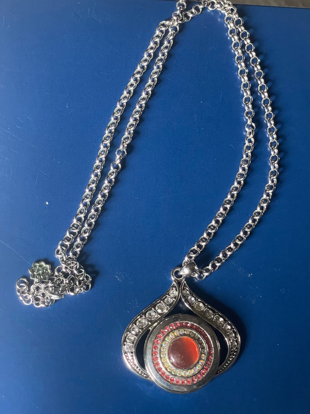 Silver-Tone Red Center Snap with Pendant Necklace - Women Jewelry